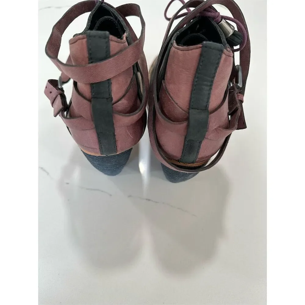 J Shoes Women's Sz 7.5 Leather Ankle Boots‎ Lace-Up Block Heel